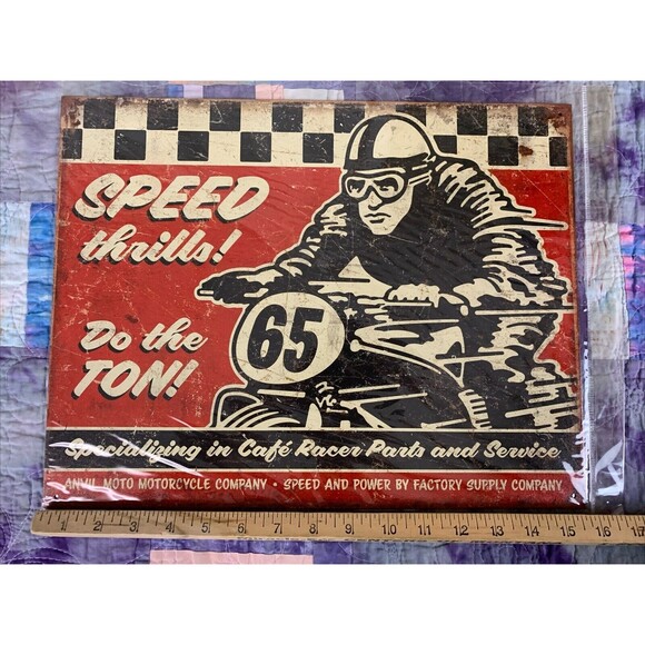 Speed Thrills Anvil Moto Metal 16x12.5 Sign Wall Decor Motorcycles Garage Shop - Picture 2 of 3